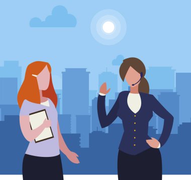 gün doğuşunda Cityscape profesyonel işçiler çift