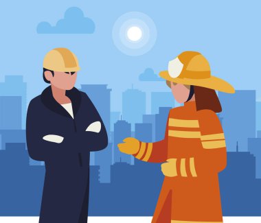 gün doğuşunda Cityscape profesyonel işçiler çift