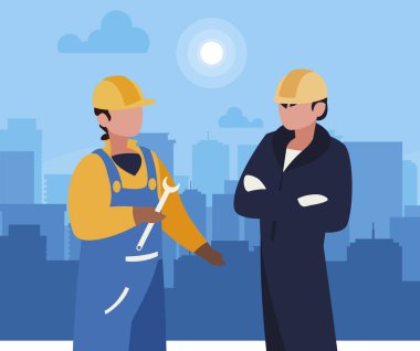 gün doğuşunda Cityscape profesyonel işçiler çift