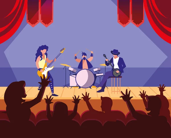 Personnes musiciens concert événement design — Image vectorielle