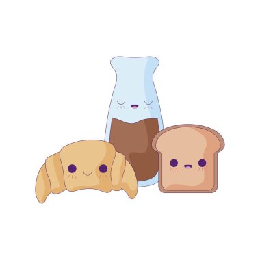 set gıda kawaii tarzı ile kruvasan ekmek