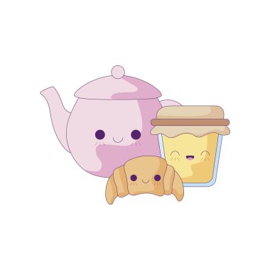 set gıda kawaii tarzı ile çaydanlık