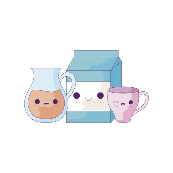 Taza de cerámica con set de comida estilo kawaii — Archivo Imágenes Vectoriales