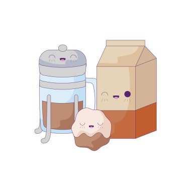 set gıda kawaii tarzı ile kutusunda süt