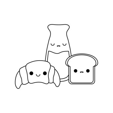 set gıda kawaii tarzı ile kruvasan ekmek