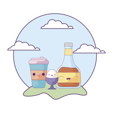 manzara kawaii tarzında set gıda ile bal şişesi