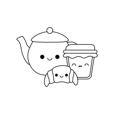 set gıda kawaii tarzı ile çaydanlık