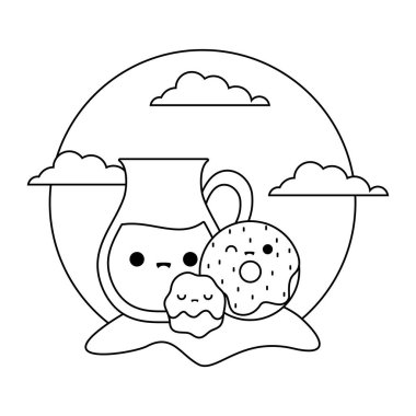 manzara kawaii tarzında set gıda ile sevimli çaydanlık