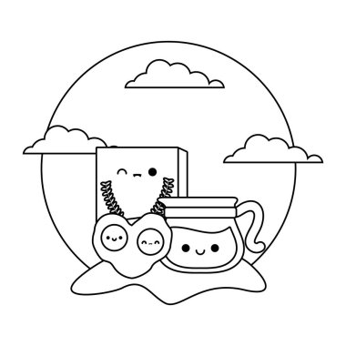 manzara kawaii tarzında set gıda ile sevimli çaydanlık