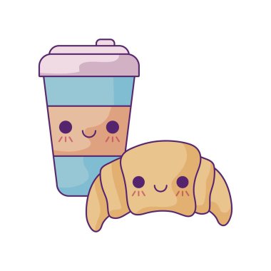 kahve kabı kawaii tarzı kruvasan ekmek