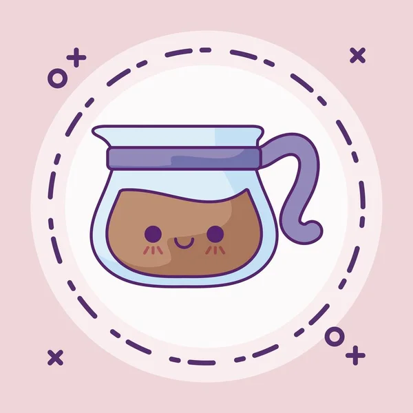 Tetera con bebida de café estilo kawaii — Vector de stock