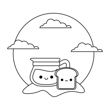 ekmek dilimi ve çaydanlık kawaii tarzı