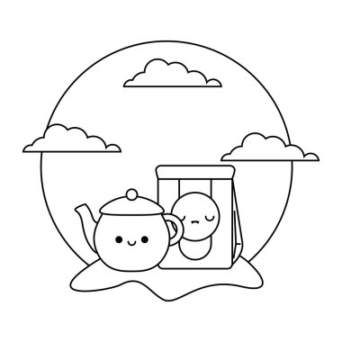 çanta kağıt kawaii tarzı ile sevimli çaydanlık