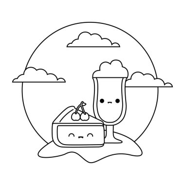 içecek kawaii tarzı ile dilim kek