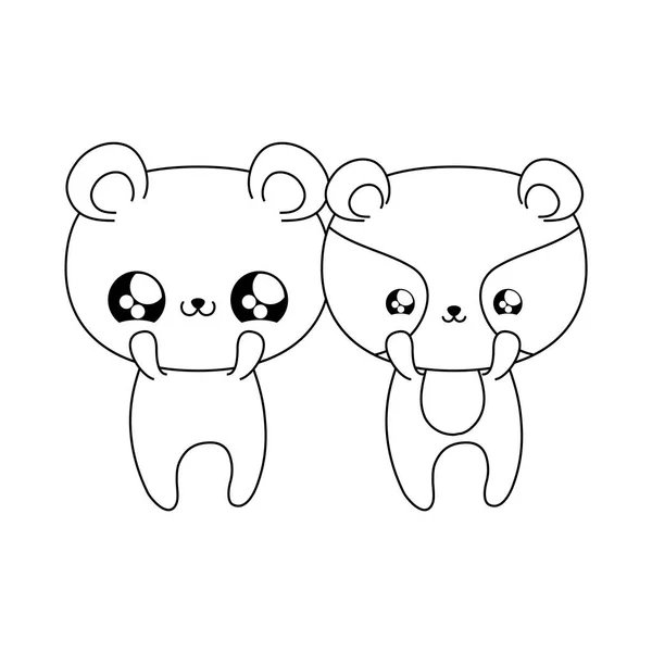 Ours mignon avec raton laveur bébé animaux style kawaii — Image vectorielle