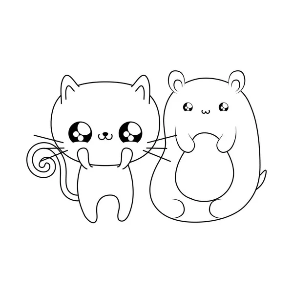 Pisica drăguț cu urs animale kawaii stil — Vector de stoc