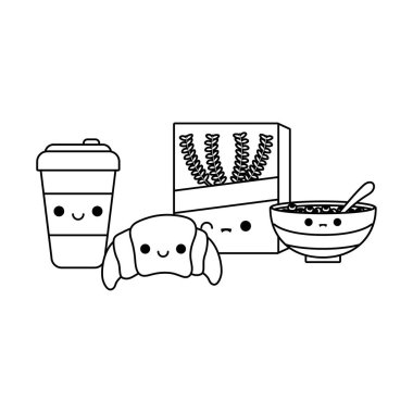 set gıda kawaii tarzı ile kruvasan ekmek