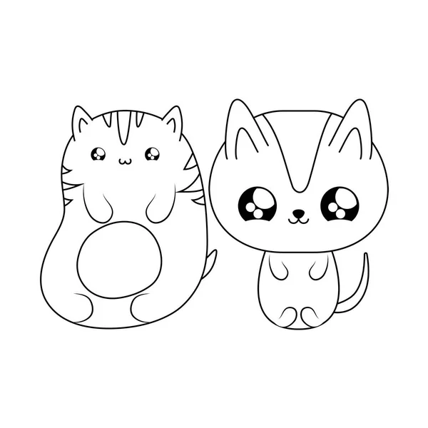 Grupo de lindos gatos bebé animales kawaii estilo — Vector de stock