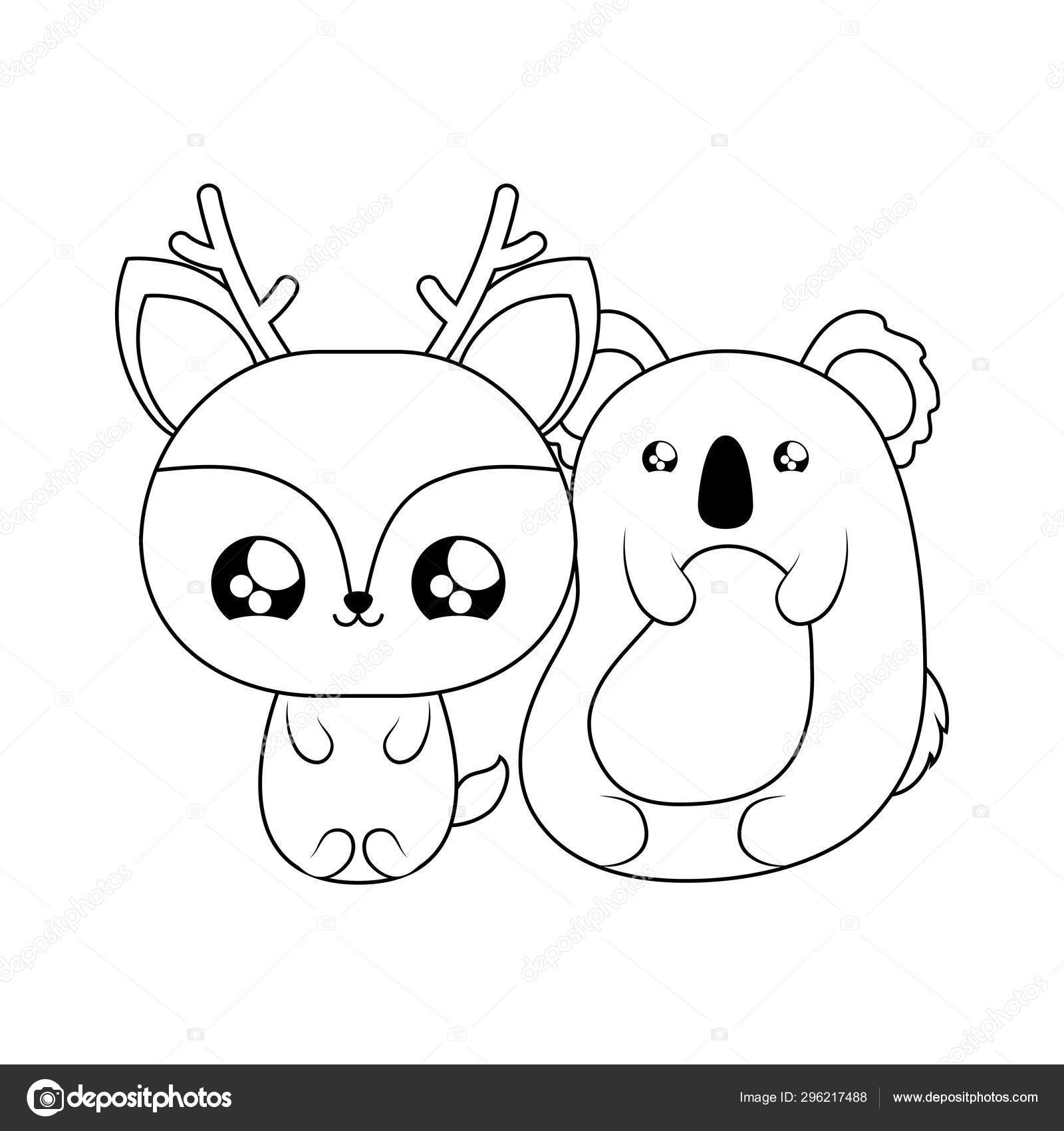 Cute Reindeer With Koala Baby Animals Kawaii Style Vector Image By C Djv Vector Stock