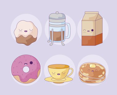 set gıda kawaii tarzı ile donut