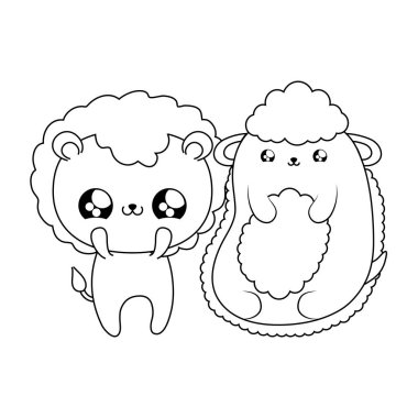 koyun bebek hayvanlar kawaii tarzı ile sevimli aslan