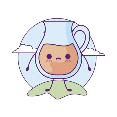 manzara kawaii tarzında kahve içeceği ile çaydanlık