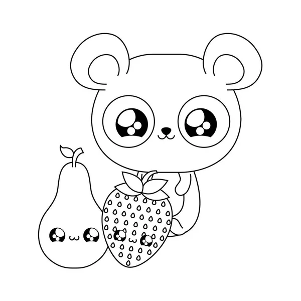 Oso panda bebé con frutas kawaii estilo — Archivo Imágenes Vectoriales