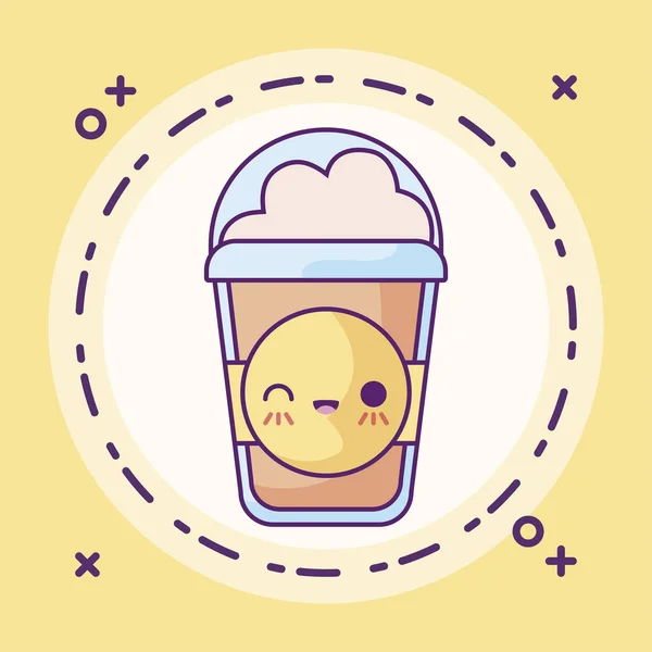 Delicioso café batido kawaii estilo — Vector de stock