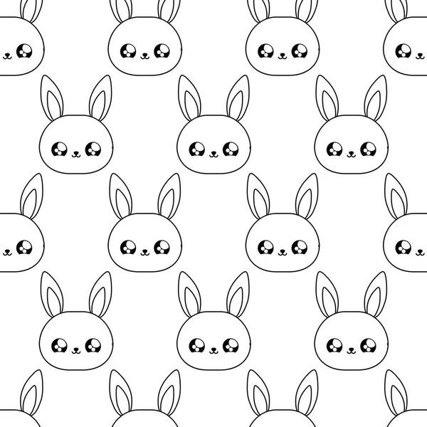 Patrón de cabezas lindo conejos bebé animales kawaii estilo — Vector de stock
