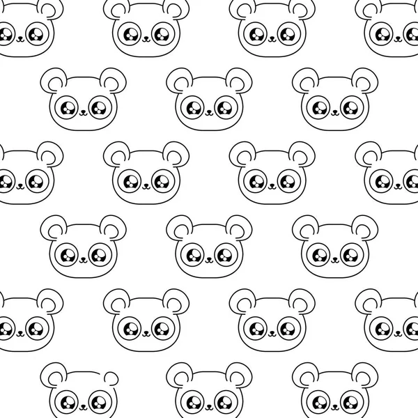 Patrón de cabezas panda osos bebé animales kawaii estilo — Vector de stock