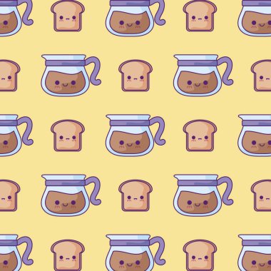 ekmek kawaii tarzı ile çaydanlık desen