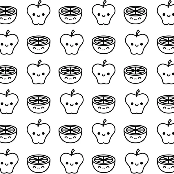 dilimlenmiş portakal kawaii tarzı ile elma desen