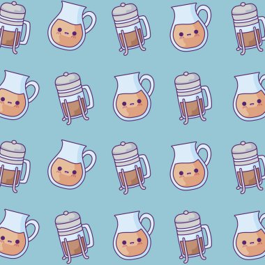 kahve ve şişe kawaii tarzı ile çaydanlık desen