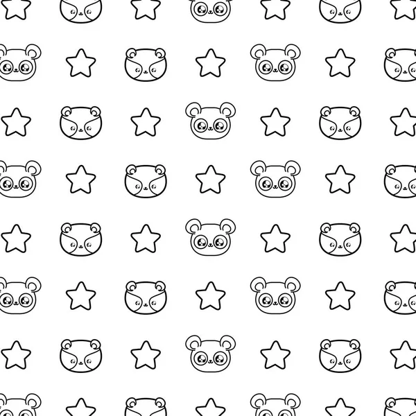 Minta fej mosómedve a Panda medvék és a csillagok Kawaii stílusban — Stock Vector