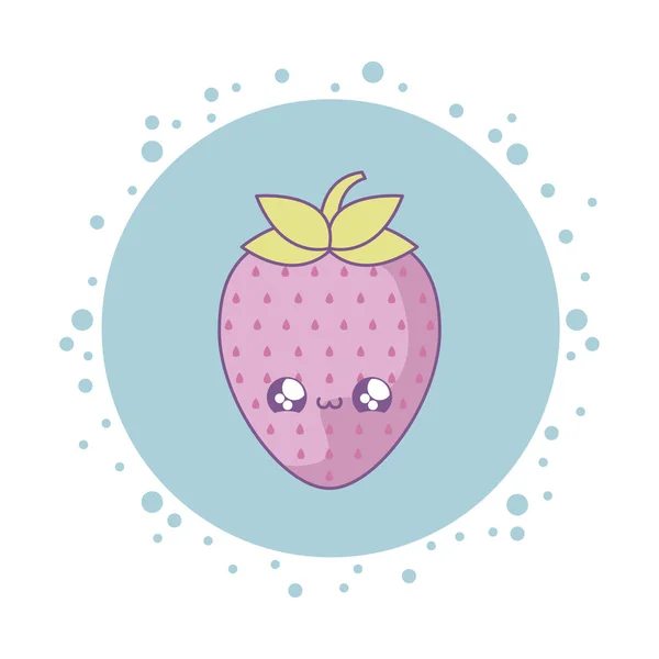 Leuke verse aardbei fruit kawaii stijl — Stockvector