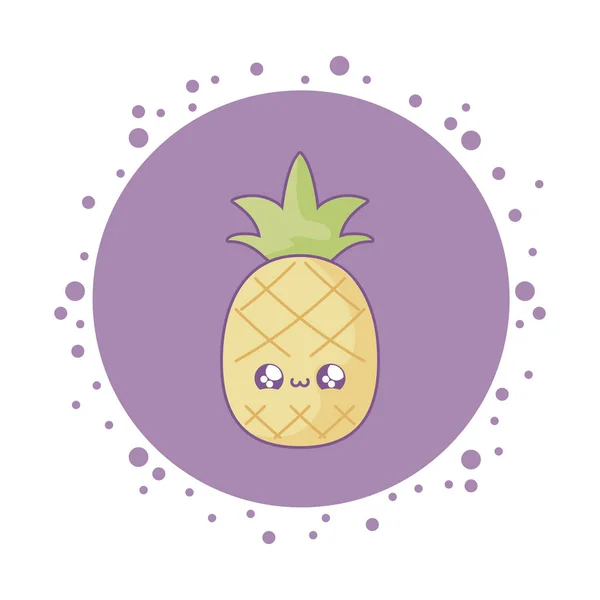 Verse gezonde ananas fruit kawaii stijl — Stockvector