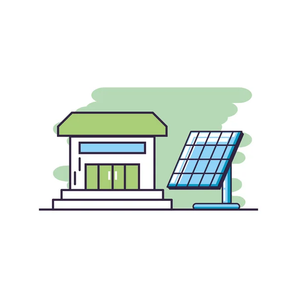 Fachada da casa com energia do painel solar — Vetor de Stock