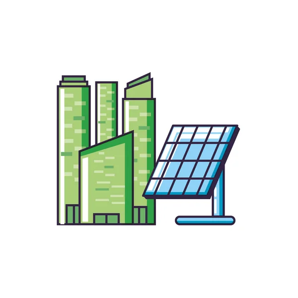 Energía del panel solar con fachada de edificios — Archivo Imágenes Vectoriales