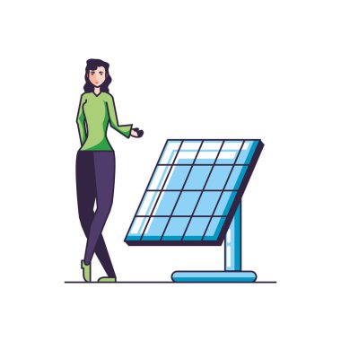 genç kadın ile güneş paneli enerji