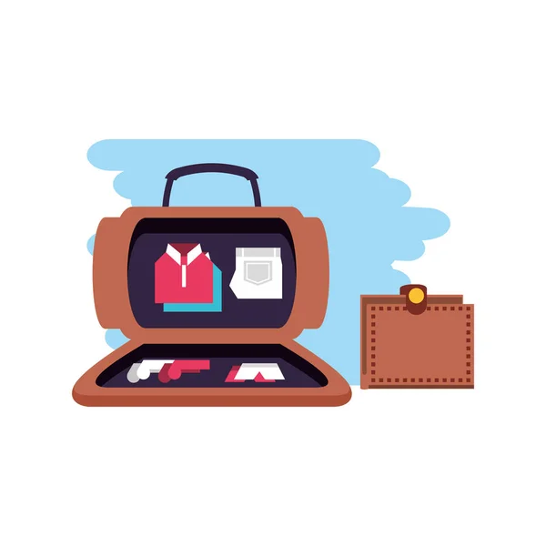 Travel suitcase equipment with wallet money — Stock Vector