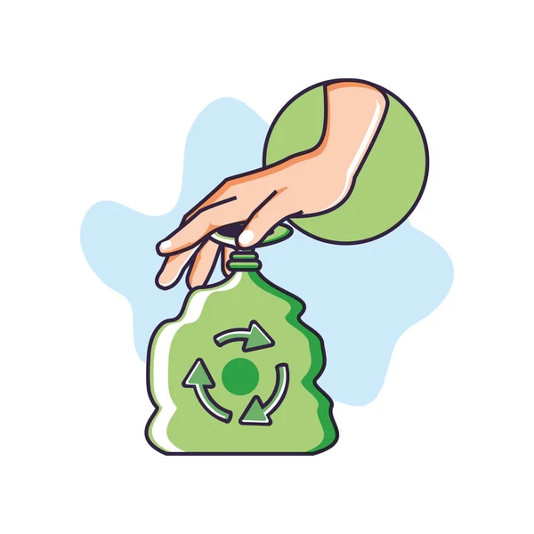 Mano con bolsa eco amigable icono aislado — Vector de stock