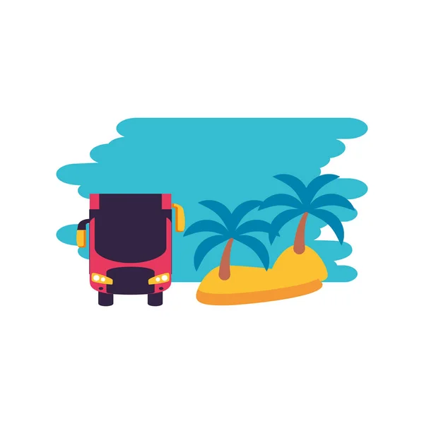 Playa isla con vehículo de transporte de autobús — Vector de stock