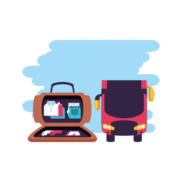 Bus transport vehicle with suitcase — Stock Vector