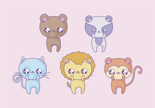 Grupo de animales lindos bebé kawaii estilo — Vector de stock