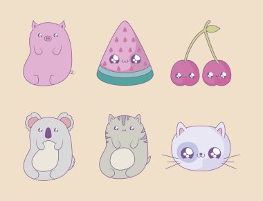 sevimli set simgeler tarzı Kawaii