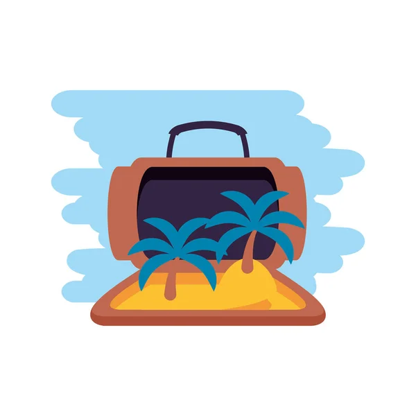 Travel suitcase equipment with island beach — Stock Vector