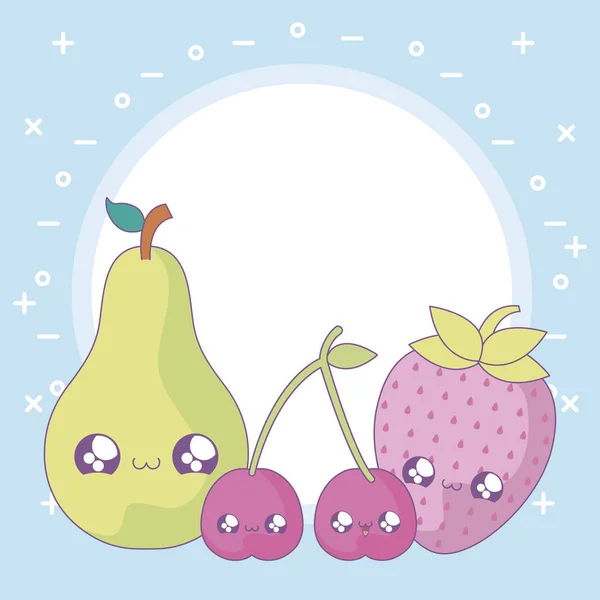 Set gaya buah-buahan lucu kawaii - Stok Vektor