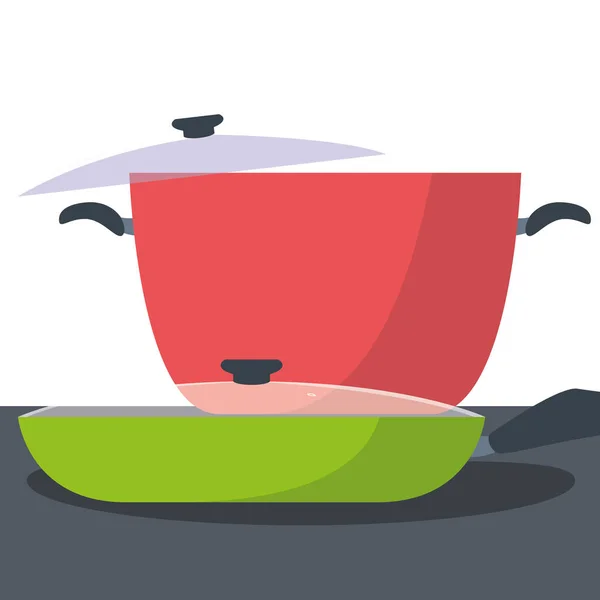 Pot and saute pan preparation cooking — Stock Vector