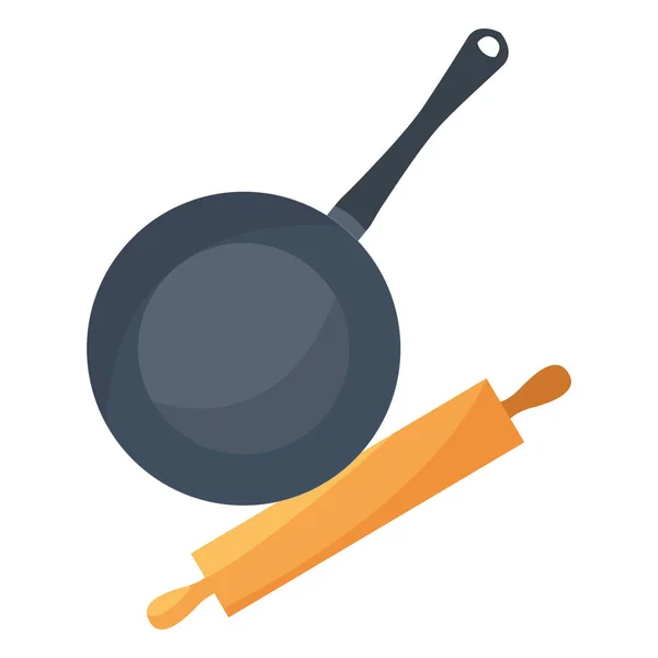 Casserole et rouleau préparation cuisson — Image vectorielle