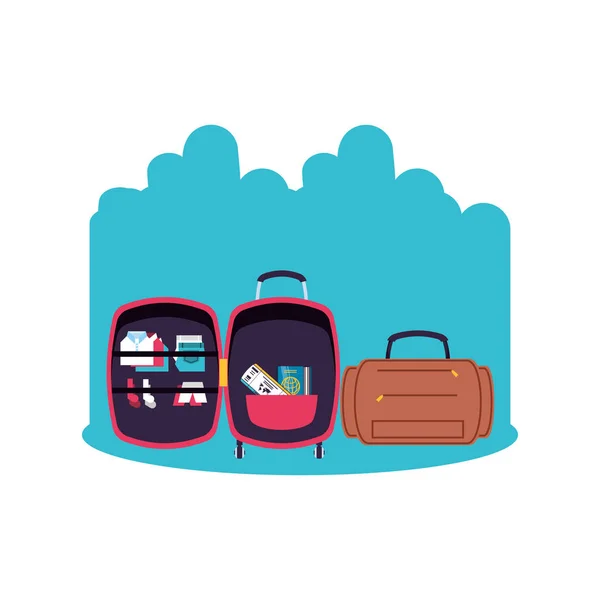 Travel suitcases equipment isolated icons — Stock Vector